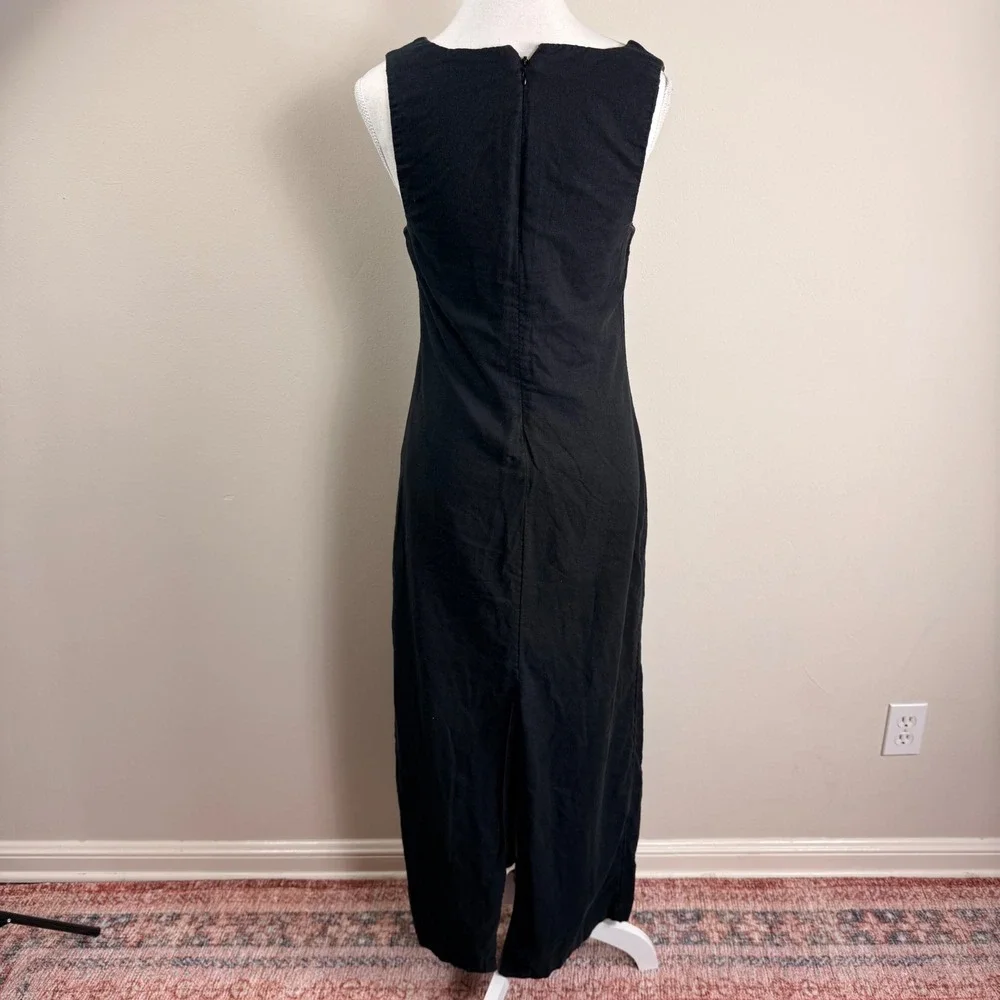 Abercrombie & Fitch Black Linen Blend Square Neck Shift Maxi Dress Sleeveless Sm - Picture 5 of 15